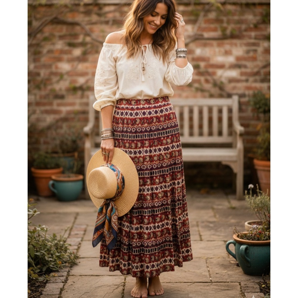 Counterparts Womens Maxi Skirt Size 10 Multicolor Aztec Print Flowy Pull On